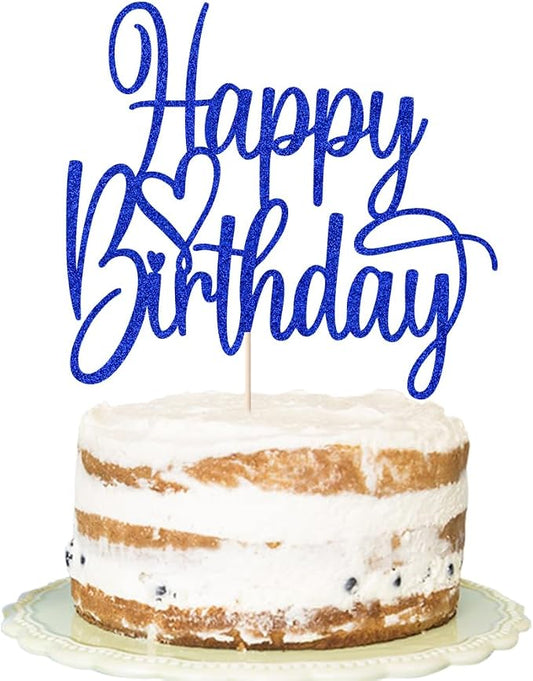 Handmade Glitter Happy Birthday Cake Topper- Happy Birthday Cake Decor,Fabulous Cake Decoration，Anniversary/Birthday Party Decoration Supplies (Dark blue)