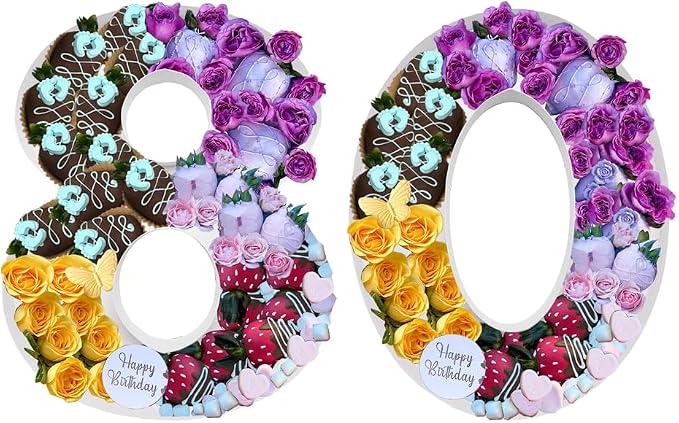 12inch Cardboard Number Fillable Food Tray Box for Charcuterie, Cupcake Arrangement, Birthday Anniversary (White, 80)