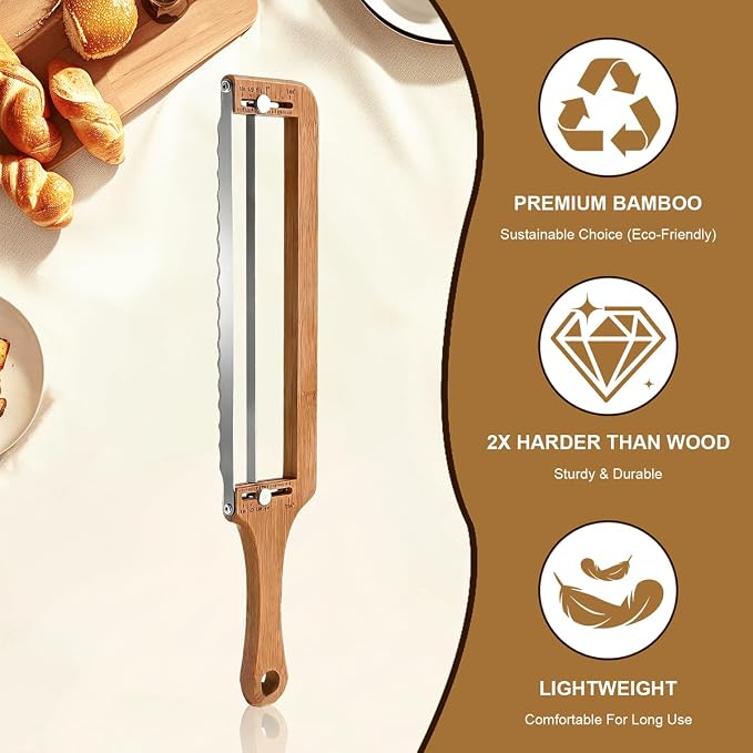 Adjustable Bread Knife for Homemade Bread,Upgraded Bread Slicer for Homemade & Sourdough Loaves,Stainless Steel Serrated Blade Precision Thickness Guide- Ideal Gift for Bakers