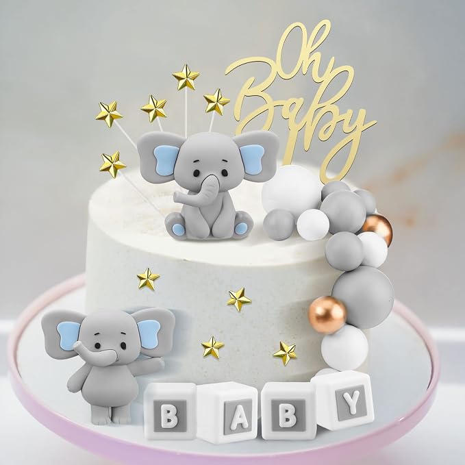 Yinder Bear Cake Toppers Mini Bear Cake Decorations Cake Toppers Gold White Pearl Ball for Birthday Party Decorations(Gray,Elephant Style)