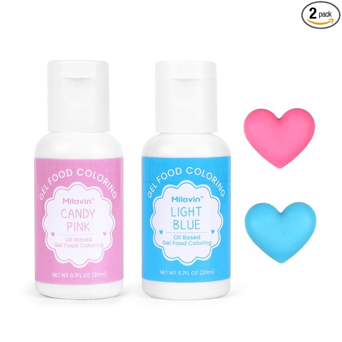 2 Colors Oil Based Food Coloring for Chocolate, Candy Pink, Light Blue Food Coloring for Cake Decorating, Sugar, Candy Melts, Baking, Cookies, Icing Frosting, Meringues, Cream 0.7 Fl. Oz/bottle(Candy Pink, Light Blue)