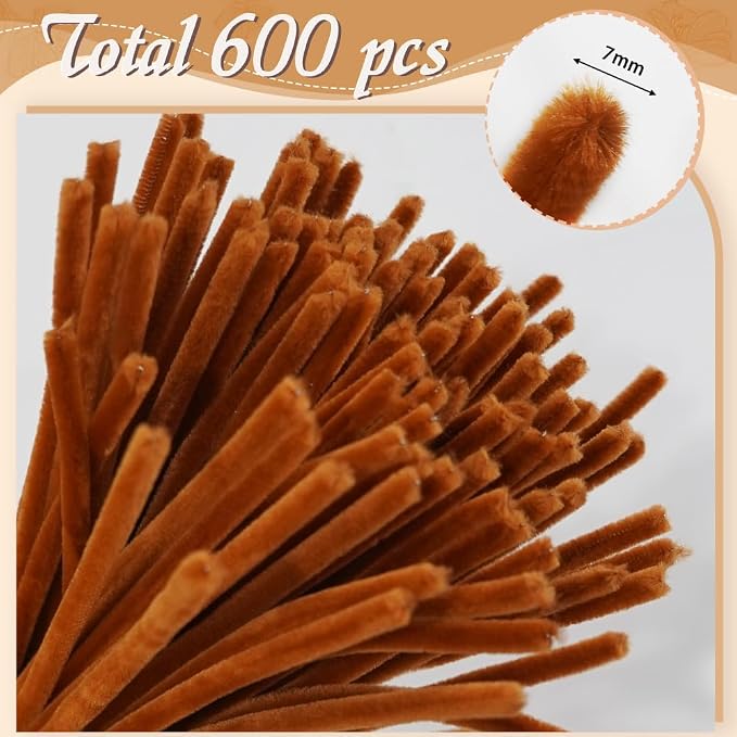 AHAMETON 620Pcs Brown Pipe Cleaner Flower Kit, 6 Colors Bulk Pipe Cleaners Craft Supplies with Wires, Stamens, Ribbon, Tapes, Card, DIY Flower Making for Gifts Party Home Decoration, School Crafts