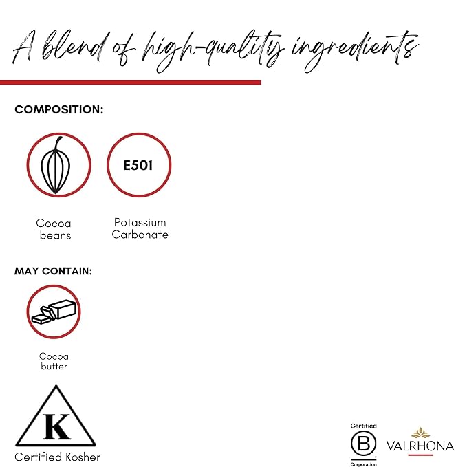 Valrhona Dutch Processed French Cocoa Powder. Chef’s Choice Cocoa Powder. Warm, Red Color, Pure, Dark, Intense Flavor. Poudre de Cacao. Great for Desserts and Hot Chocolate. Kosher. 250g (Pack of 1)
