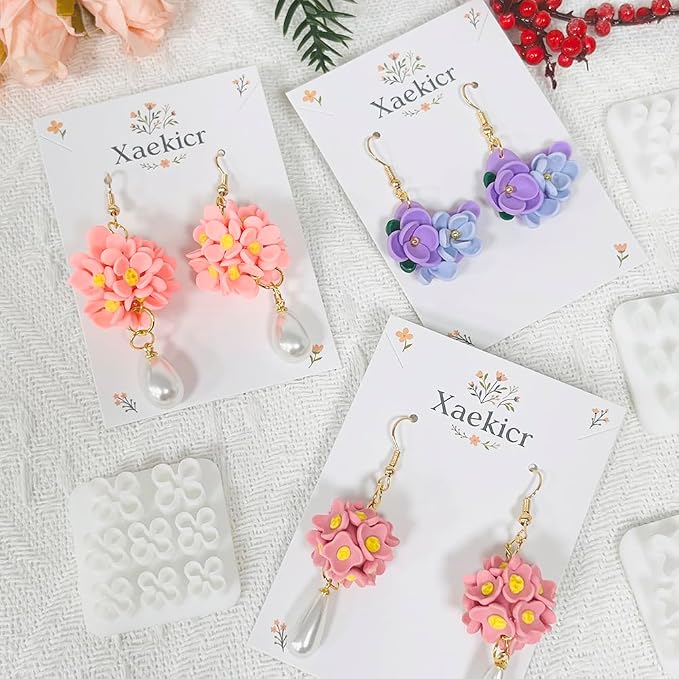 Xaekicr 4PCS Polymer Clay Molds for Flower Earrings – Silicone Clay Cutters for DIY Floral Jewelry Making, Clay Tools for Polymer Clay Earring Craft