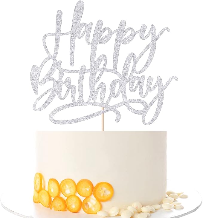 Kaoenla Silver Happy Birthday Cake Decoration-boys and girls, men and women Birthday/Anniversary cakes Selected decorative (Silver)