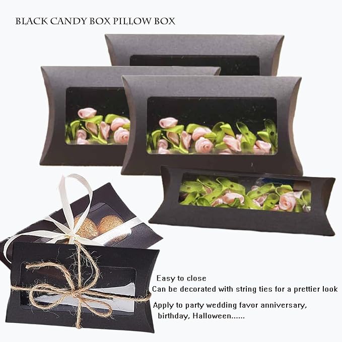 40 Pcs Pillow Gift Boxes with Windows,Kraft Paper Mini Pillow Packaging Box, Creative Favor Box Folding Treat Boxes with Clear Window for Bakery Candy Chocolate Jewelry Display Wedding Party Favor