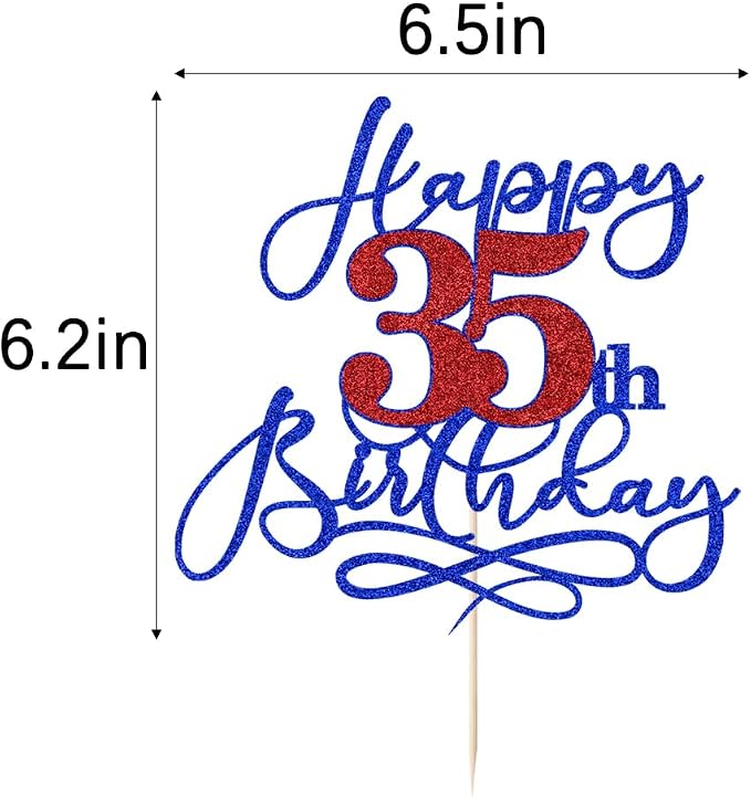 Happy 35th Birthday Cake Topper,Black font Golden Numbers 35th Birthday Cake Decoration，Hello 35, Cheers to 35 Years/35th Anniversary ，35& Fabulous Party Decoration