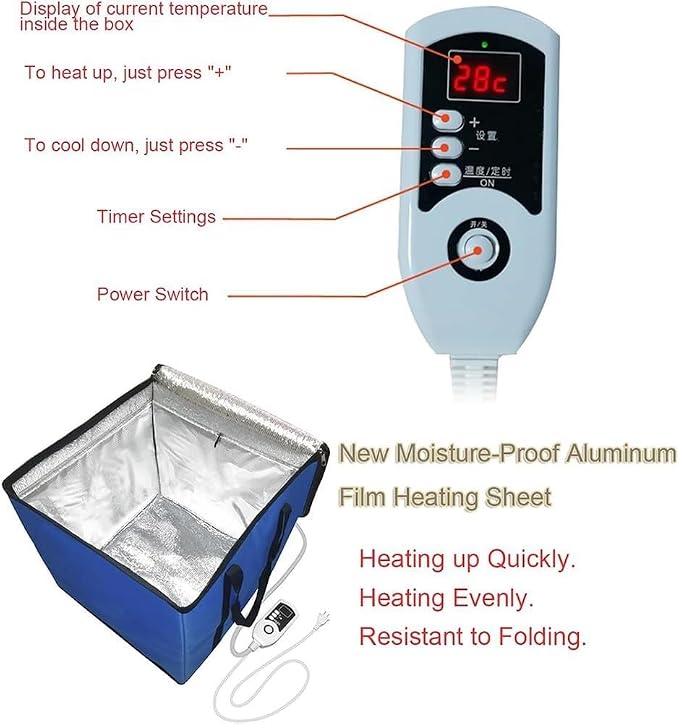 1-60°C Dough Proofing Box, Fold Dough Proofer with with Inner Shelf, Temperature Control + Timing Function, Sourdough Bread Making Tools Kit, for Making Bread, Yogurt(Blue,Large)