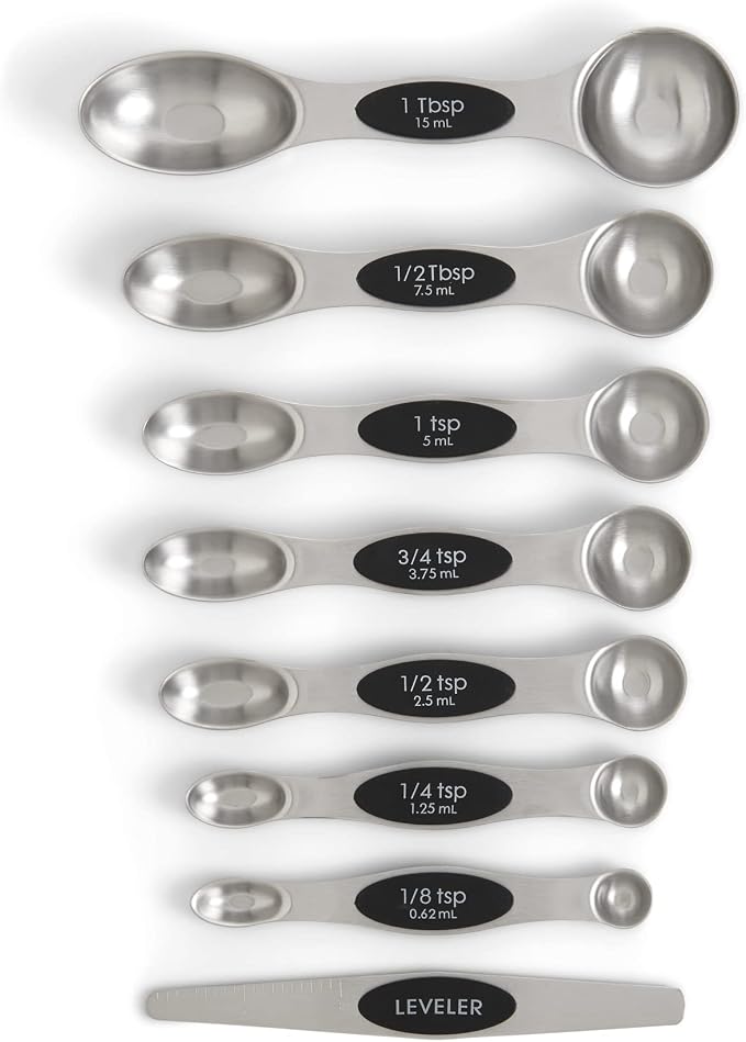 Mrs. Anderson’s Baking Dual-Sided Magnetic Measuring Spoons and Leveler, Heavyweight Stainless Steel, 8-Piece Set
