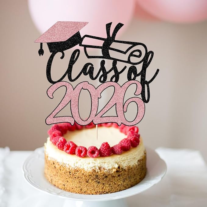 Gold Class of 2026 Congrats Grad Cake Topper Glitter Graduation Party Supplies - High School College Graduates -College Graduate Cake Topper Decorations (Black rose1)