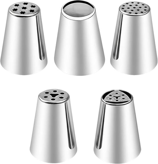 5 Pcs Russian Piping Tips Set, Extra Large Icing Nozzles for Cake Decorating, Rose Floral Design for Cakes, Cupcakes, Birthday Parties, Wedding, Stainless Steel