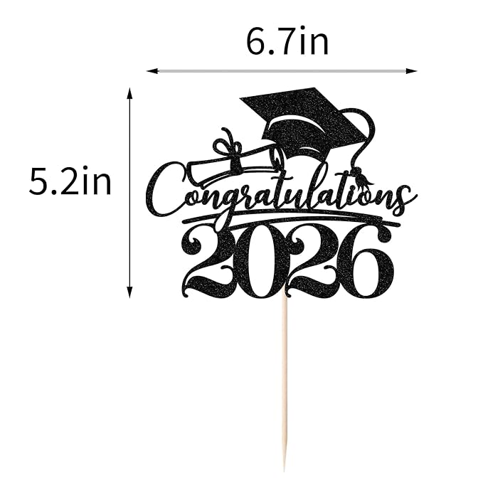 Congratulations 2026 Graduation Cake Topper,Congrats Grad Cake Decor - 2026 High School/College/Senior Graduation Party Decorations Supplies