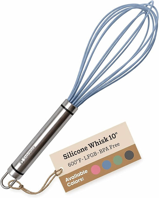 Starpack 'Whip it Good' Silicone Whisk for Nonstick Cookware - Non Scratch, 9.8" Whisk Heat Resistant 600°F - Kitchen Whisks for Cooking, Baking & Stirring - Silicone Coated Durable Rubber Egg Whisks