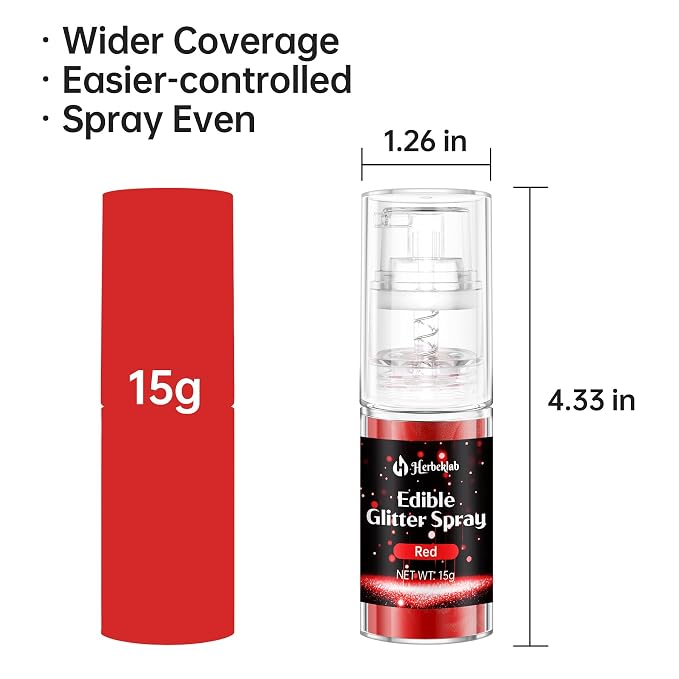 Red Edible Glitter - 15g Edible Glitter Spray Food Grade Red Drink Glitter for Christmas Holiday Baking, Cakes, Cookies, Cake Pops, Chocolate, Strawberries, Cocktails & Beverages