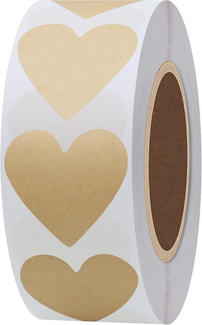 Hybsk 1000pcs Kraft Heart Stickers 30mm Love Stickers for Envelope Seals Crafting Scrapbooking (Kraft)