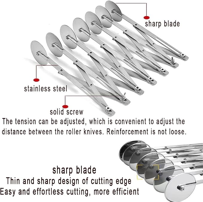 7 Wheel Pastry Cutter Pizza Cutter with Stainless Steel Double Cutter Multi-Round Pastry Knife,Pasta Making Tool with Adjustable Dough Cutter,For Brownie, Noodle Cutter, Pie Lettuce