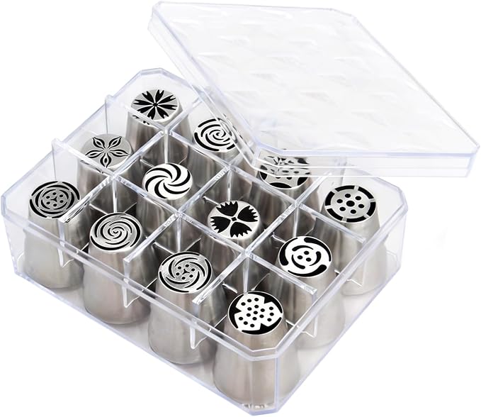 12 Pcs Large Russian Piping Tips Set with Storage Case, 304 Stainless Steel Icing Nozzles, Cake Decorating Tools for Cupcake, Cookie, Dessert Baking