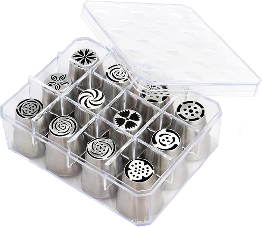12 Pcs Large Russian Piping Tips Set with Storage Case, 304 Stainless Steel Icing Nozzles, Cake Decorating Tools for Cupcake, Cookie, Dessert Baking