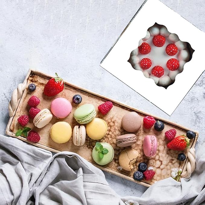 Generic 50Pcs (6x6x3 in) Mini Cake Boxes+3 stickers with Display Window for Gift Giving, Bakesale, Cupcakes, Dessert, Cookies, Pie, Macaroons, Donuts, Pastry, Kraft Paper Material… (50Pcs White)