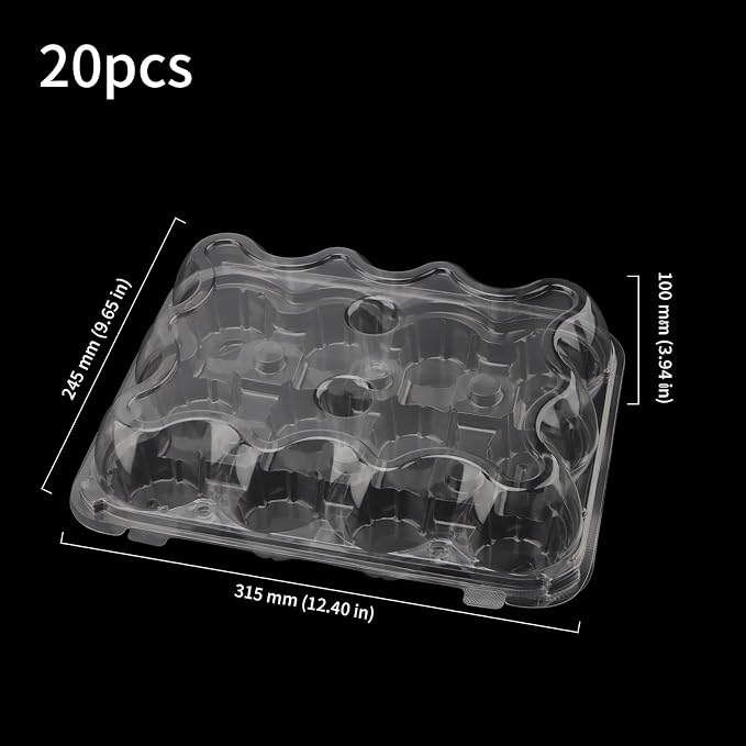 HOIGON 20 Pack Clear Cupcake Containers 12 Count, Plastic Dozen Cupcake Boxes with Dome Lid, Disposable Cupcake Carrier Holders for Display and Transport