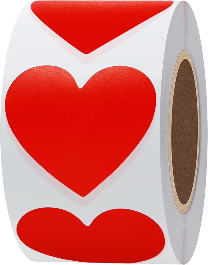 Hybsk 500pcs Red Heart Shaped Stickers 1.5 inch Labels for Party Decorations Favors Envelopes (Red)