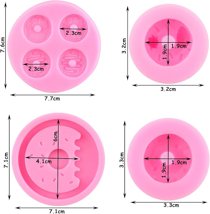 Zixiang Donut Silicone Mold Doughnut Fondant Molds for Cake Decorating Cupcake Topper Gummy Candy Chocolate Gum Paste Polymer Clay Set of 4