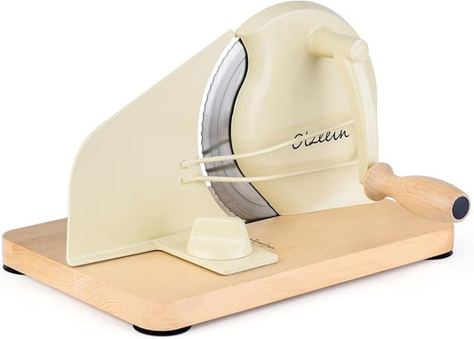 Manual Bread Slicer for Homemade Sourdough Bread, Hand Crank Bread Slicer with Scale Line, Metal Guide & Adjustable Thickness Bread Loaf Slicer, Sharp Blade Bread Cutter for Sourdough Bread (Cream)