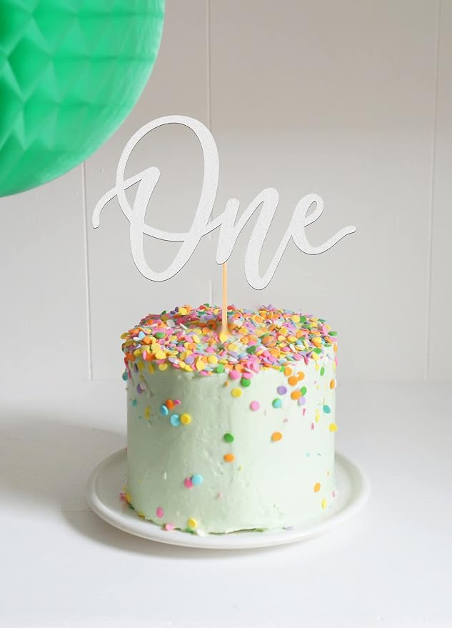 MYAMPED First Birthday Cake Topper - Glitter Silver 'One' Sign, Suitable for Baby Shower Favors, Baby Gender Reveal, Birthday Party or Photo Booth Props