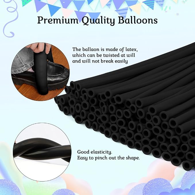 260pcs Black Animal Balloons for Magic Model Halloween Arch - Black Long Balloons for Party Decorations