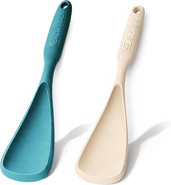 Silicone Spoon Spatula for Cooking - Multifunction Scoop Spatula Spoonula - Heat Resistant Cooking Spoon for Nonstick Cookware - Large Silicone Kitchen Spoon - Seamless Design (Teal/Khaki,2pcs)