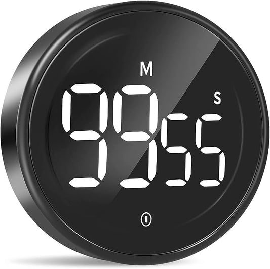 LIORQUE Digital Kitchen Timer, Magnetic Countdown Countup Timer with Large LED Display, 2 Brightness Levels, 3 Volume Levels, Productivity Timers for Classroom Cooking Fitness