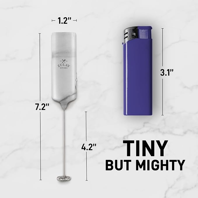 Mini & Mighty Milk Frother Wand – Powerful Handheld Coffee Frother, Battery Operated Drink Mixer – Compact Pocket Size – Detachable Whisk for Latte, Cappuccino, Matcha, Hot Chocolate