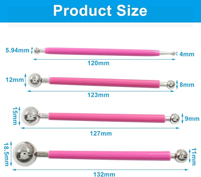 4Pcs Metal ball Fondant Tool Stainless Steel Modelling Ball Tools Set DIY Cake Decorating Tool for Sculpting and Shaping (Red)