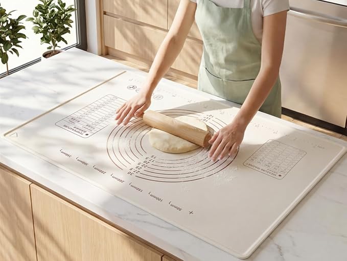 Silicone Baking Mat with Raised Edge – Perfect for Pastries, Bread, Cookies, Pizza, Fondant and Pasta (25"L x 18"W)