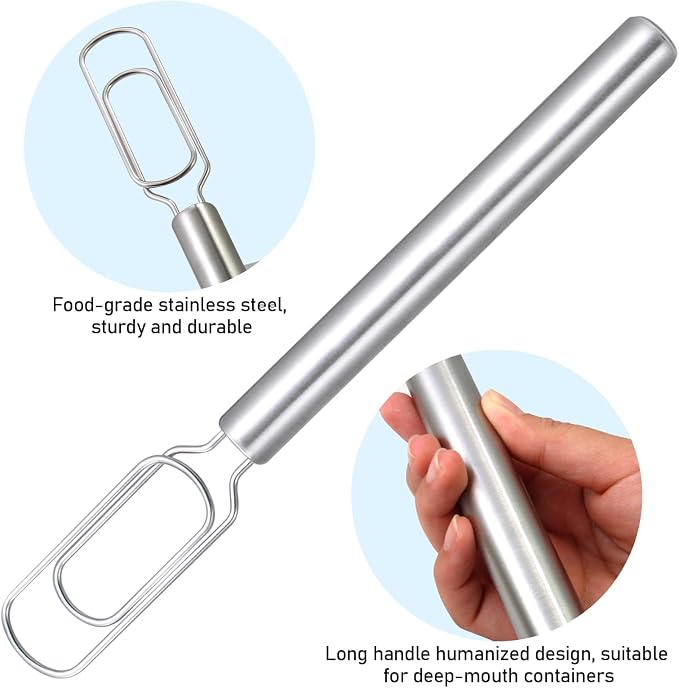 2 Pcs Danish Dough Whisk for Sourdough Starter, Reaches Jar Bottom, 12" Stainless Steel Bread Dough Blender for Baking, Mixing, Pizza Dough, Dishwasher Safe