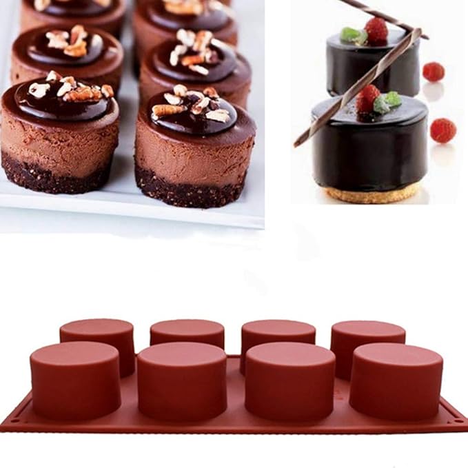 ECHODONE 8-Cavity Round Cylinder Soap Mold Cupcake Silicone Mold Handmade Cylinder Mold for Cake, Bread, Cupcake, Cheesecake, Cornbread, Muffin, Brownie, Bakeware Pan Tool etc.