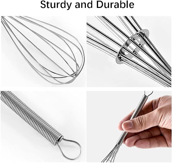 Stainless Steel Mini Whisk Set of 2, Small Wire Hand Whisks, Kitchen Cookware for Cooking, Whisking, Blending, Beating, 5/7/8/10 inch