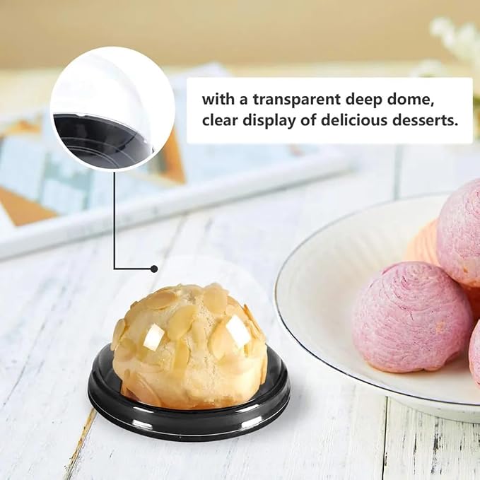 EchoDone Clear Plastic Mini Cupcake Boxes Muffin Pod Dome Single Container Box Wedding Birthday Gifts Boxes Supplies 50 Pack (Black)