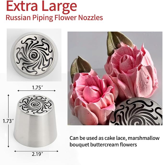 Extra Large Russian Piping Tips - Stainless Steel Flower Nozzles Set for Cake Decorating, Rose & Floral Icing Tips for Cupcakes, Cookies Professional Baking Tools (XXL, Style 65)