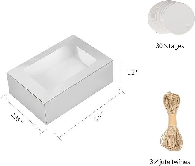 COTOPHER Soap Box, 30Pcs Small Soap Packaging Boxes 3.5x2.35x1.2 Inch Mini Kraft Boxes with Window Soap Boxes for Homemade Soap Candy Chocolate Bakery Cookies Soap Packaging
