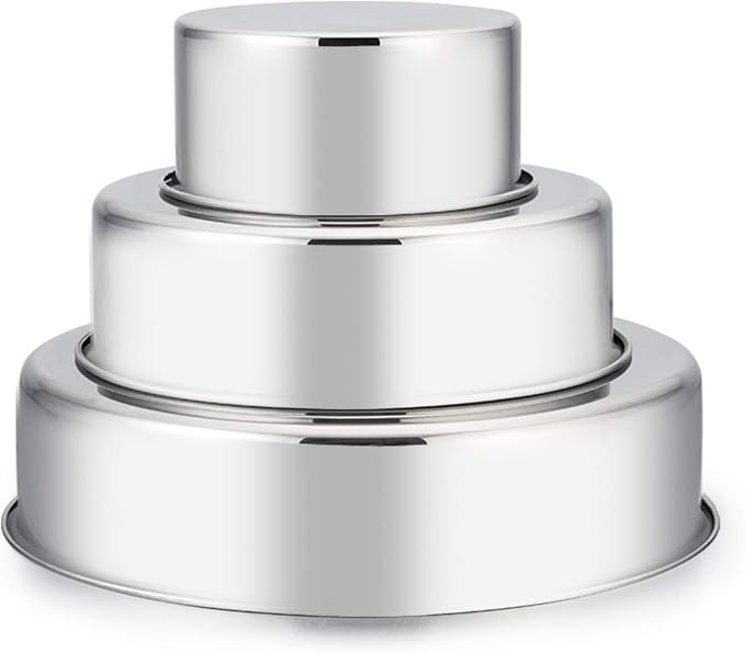 E-far Cake Pan Set of 3 (4 inch/6 inch/8 inch), Stainless Steel Small Round Layer Cake Baking Pans, Perfect for Tier Smash Cake, Non-Toxic & Healthy, Mirror Finish & Dishwasher Safe