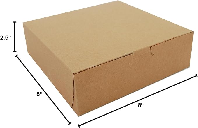 SCT 0933K Kraft Paperboard Non Window Lock Corner Bakery Box, 8" Length x 8" Width x 2-1/2" Height (Case of 250)