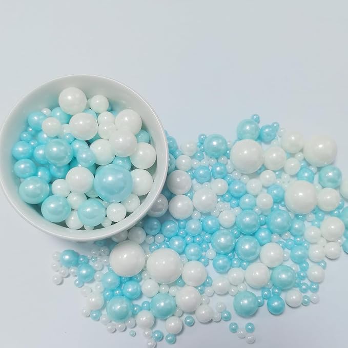 Edible Blue White Pearl Sprinkles for Cake Decorating, Mixing Light Blue and White Size Candy Baking Decorations Cake Cupcake Toppers Cookie Celebrations Wedding Valentines Baby Shower Frozen Themed Birthday Supplies 120g/ 4.23oz