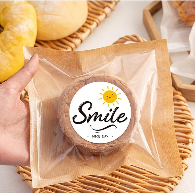 Smile Face Stickers, 180pcs Happy Face Labels 2inch Round Square Cute Handmade Sweetness Stickers for Bakery Packaging Gift Bags Envelopes Cookie Boxes Thank You Notes