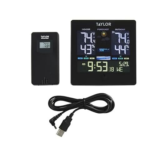 Taylor Digital Wireless Deluxe Indoor Outdoor Thermometer, Weather Station Forecaster, Calendar with Clock, Easy-to-Read Display for Home, Office, Greenhouse, Nursery, and Indoor Areas, LCD, Black