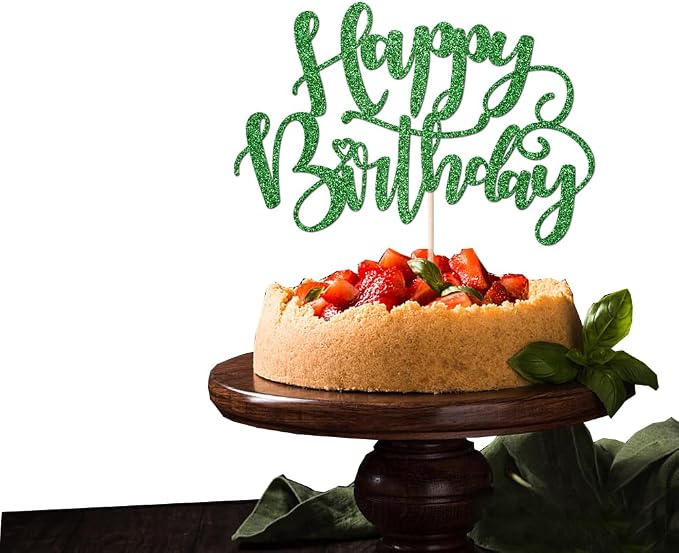 Handmade Glitter Happy Birthday Cake Topper,Birthday Party Cake Decorations, Anniversary/Birthday Party Decoration Supplies (Green)