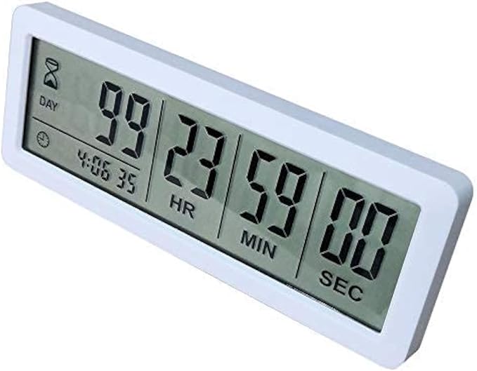 Digital 999 Days Countdown Clock Timer Magnetic Backing for Vacation Retirement Wedding Lab Kitchen Project Meeting(White)