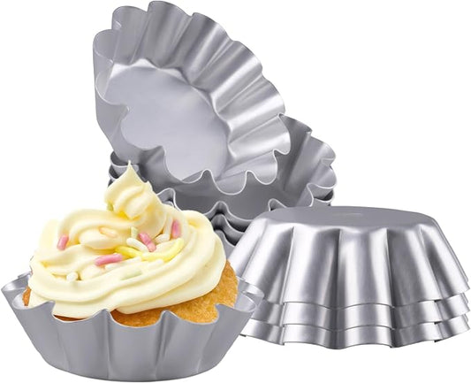 8 Pcs Egg Tart Molds, 4.72 Inch Aluminum Mini Tart Pans, Nonstick & Reusable Fluted Baking Mold for Cupcakes, Muffin, Cake, Pies, Quiche, Cheesecakes