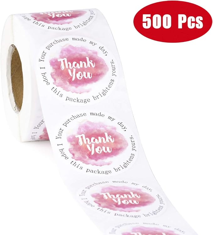 WRAPAHOLIC Thank You Business Stickers - Pink Ink Painting Gift Wrap Labels, Shipping Labels - 2 x 2 Inch 500 Total