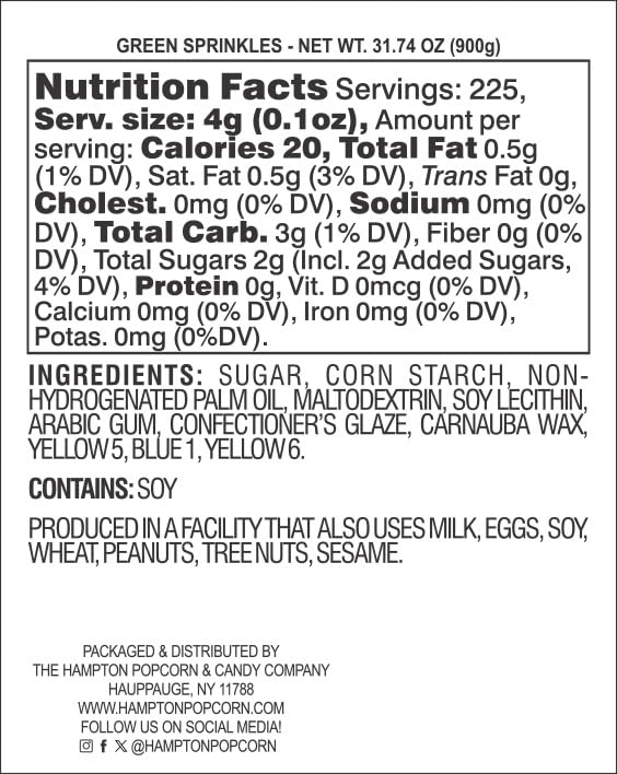 Green Sprinkles Jimmies 1.98 Pounds Container, Sprinkles For Cake Decorating, Cake Sprinkles, Sprinkles For Baking, Ice Cream & More, The Hampton Candy Company